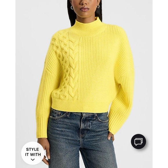 Express Sweaters - Relaxed Mock Neck Cable Knit Sweater Yellow